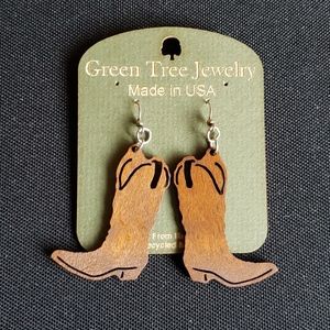 Cowboy Boots Wood Earrings